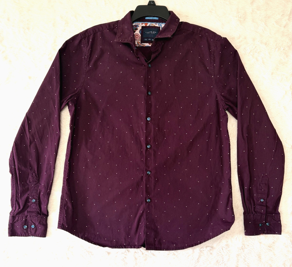 Cactus Man Ricky Singh Mens L Burgundy White Polka Dot Long Sleeve Shirt Casual